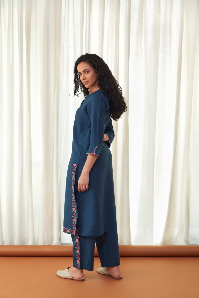 Blue Linen Kurta Set | Verified Sustainable Womens Kurta on Brown Living™