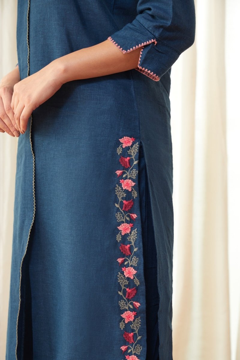 Blue Linen Kurta Set | Verified Sustainable Womens Kurta on Brown Living™