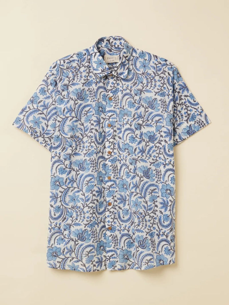 Buy Blue Pottery Inspired Handblock Printed Shirt | Shop Verified Sustainable Mens Shirt on Brown Living™