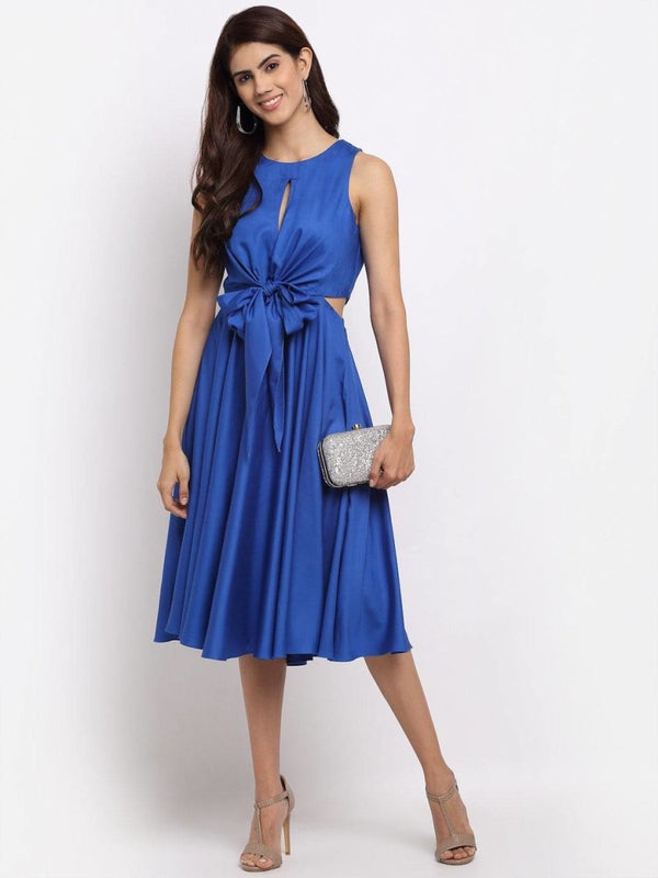 Buy Blue Tie-up Skater Dress | Shop Verified Sustainable Womens Dress on Brown Living™