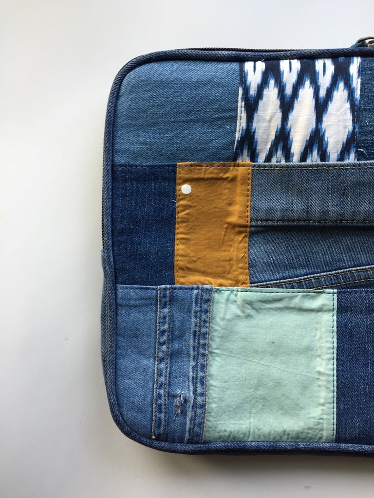 Buy Blues Denim Patchwork Laptop sleeve | Shop Verified Sustainable Tech Accessories on Brown Living™