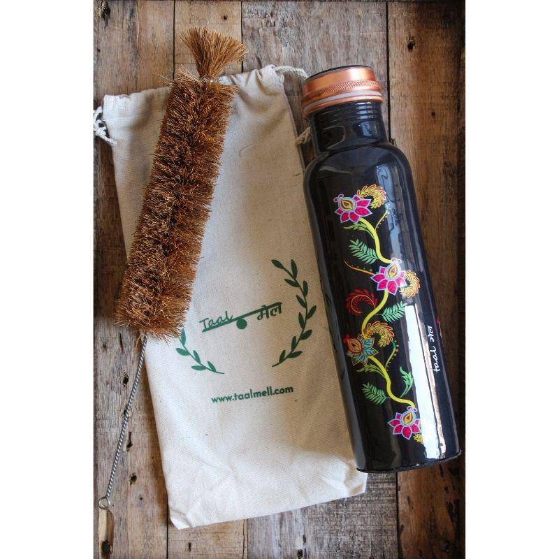 Buy Bohemian Floral Copper Bottle - 1 Ltr with Free Cotton bag, Copper Purity certificate | Shop Verified Sustainable Bottles & Sippers on Brown Living™