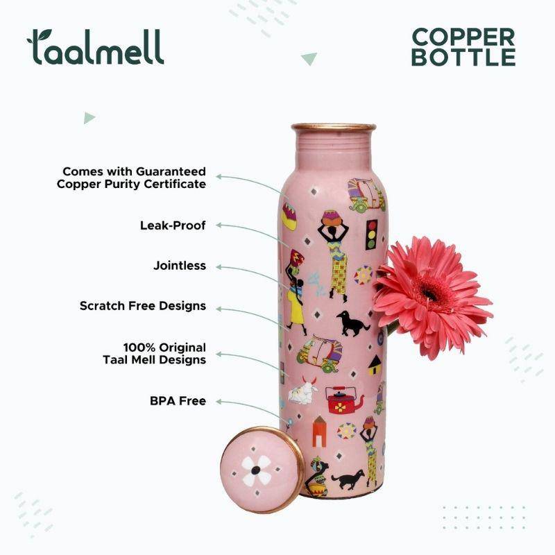 Buy Bohemian Floral Copper Bottle - 1 Ltr with Free Cotton bag, Copper Purity certificate | Shop Verified Sustainable Bottles & Sippers on Brown Living™