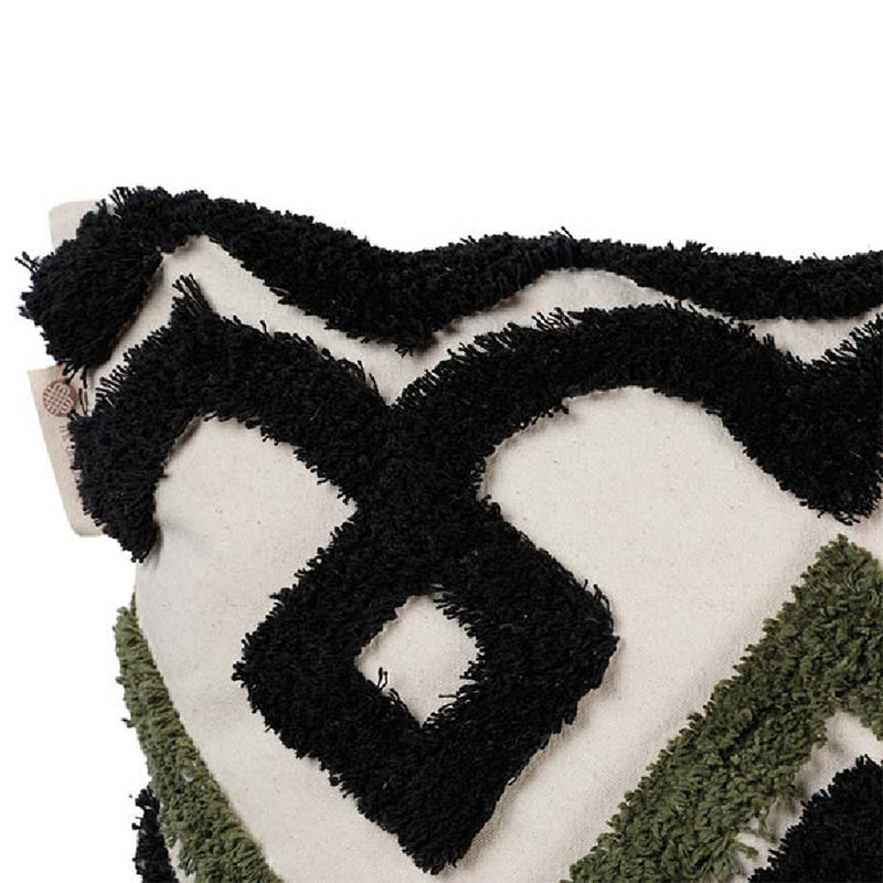 Buy Bohemian Geo Shag Cushion Cover (Black-Olive) | Shop Verified Sustainable Covers & Inserts on Brown Living™