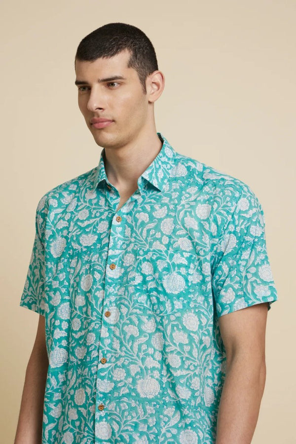 Buy Botanical Floral Handblock Printed Shirt | Shop Verified Sustainable Mens Shirt on Brown Living™