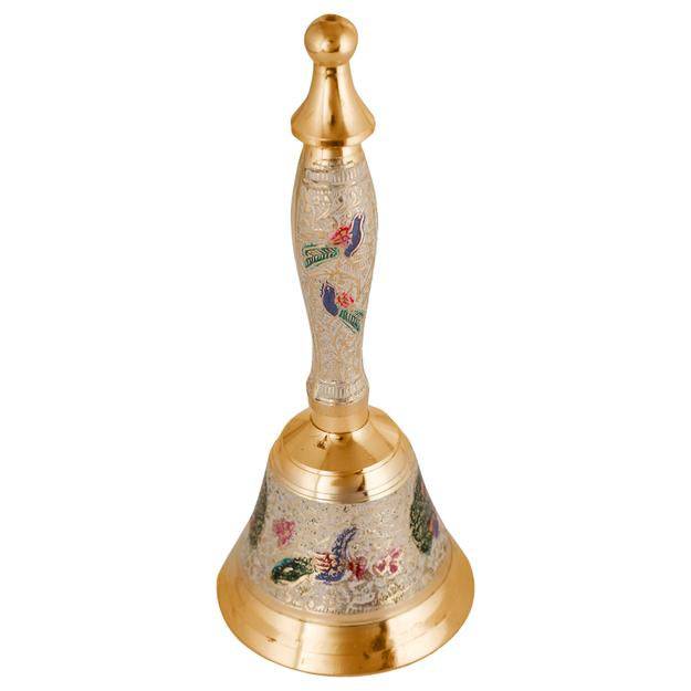 Buy Brass Puja Bell for Home Mandir- Colourful Jingle Bell- 7" inch Tall | Shop Verified Sustainable Pooja Needs on Brown Living™