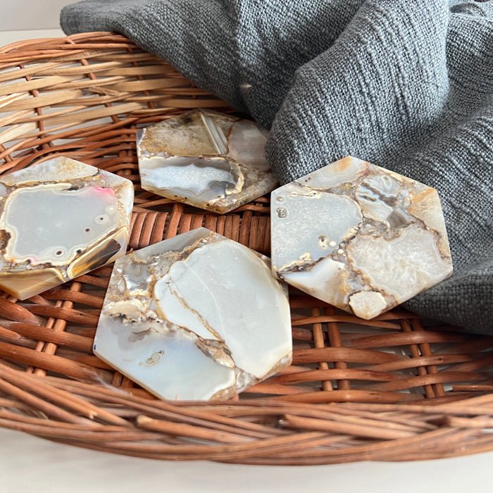 Buy Brown Agate Hexagon Coaster | Set of 4 | Shop Verified Sustainable Table Decor on Brown Living™