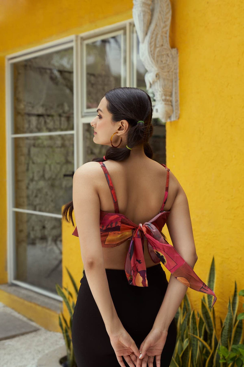 By The Sunset- Printed Bemberg Satin Bandana Top | Verified Sustainable Womens Top on Brown Living™