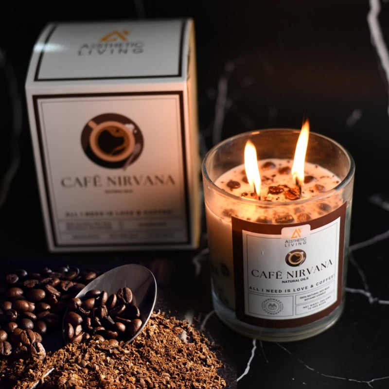 Buy Cafe Nirvana I Coffee, Botanic Soywax Candle I Wooden Wick I 350 gms | Shop Verified Sustainable Candles & Fragrances on Brown Living™