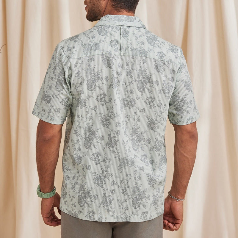 Buy Cedar Organic Cotton Printed Half Sleeve Shirt- Pistachio | Shop Verified Sustainable Mens Shirt on Brown Living™