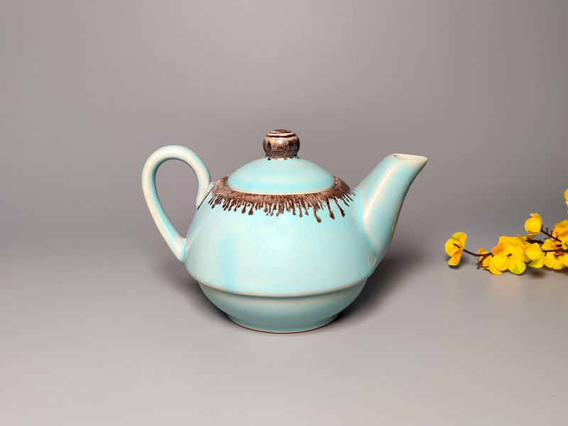 Ceramic Handcrafted Light Blue and Golden Kettle and Cup Set | Set of 1 | Verified Sustainable Cups & Saucers on Brown Living™