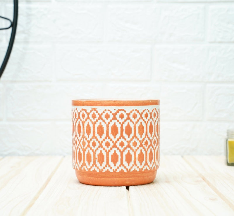 Buy Ceramic Pots For Indoor Plants 14 X 15 Cm (Orange Aztec) | Shop Verified Sustainable Pots & Planters on Brown Living™