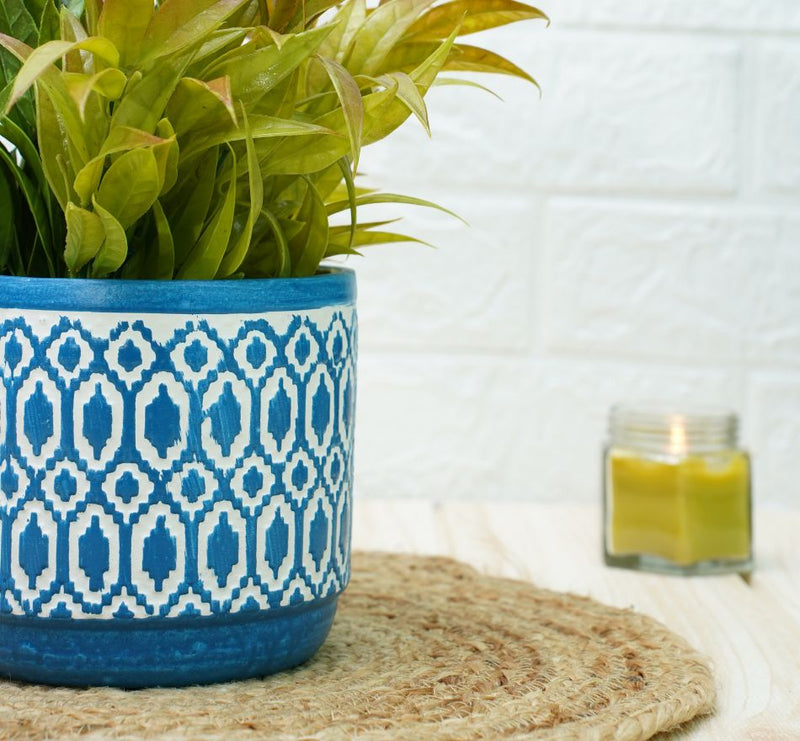 Buy Ceramic Pots for Plants | Blue Aztec Pattern | Shop Verified Sustainable Pots & Planters on Brown Living™