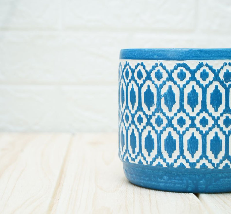 Buy Ceramic Pots for Plants | Blue Aztec Pattern | Shop Verified Sustainable Pots & Planters on Brown Living™