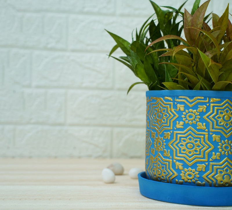 Buy Ceramic Pots for Plants | Blue Gold Pattern | Shop Verified Sustainable Pots & Planters on Brown Living™