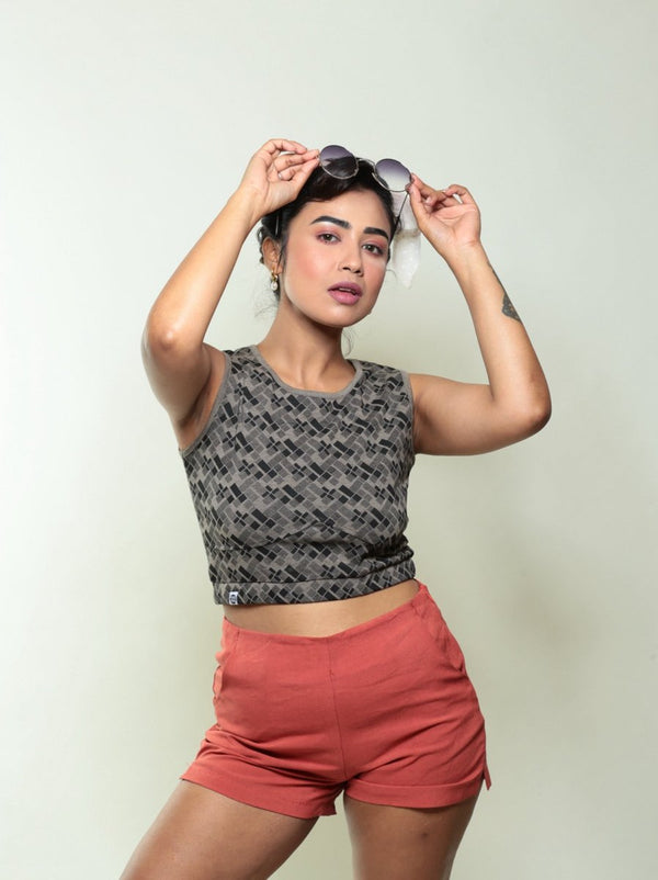 Checkered GOTS Certified Organic Cotton Crop Top | Verified Sustainable Womens Top on Brown Living™