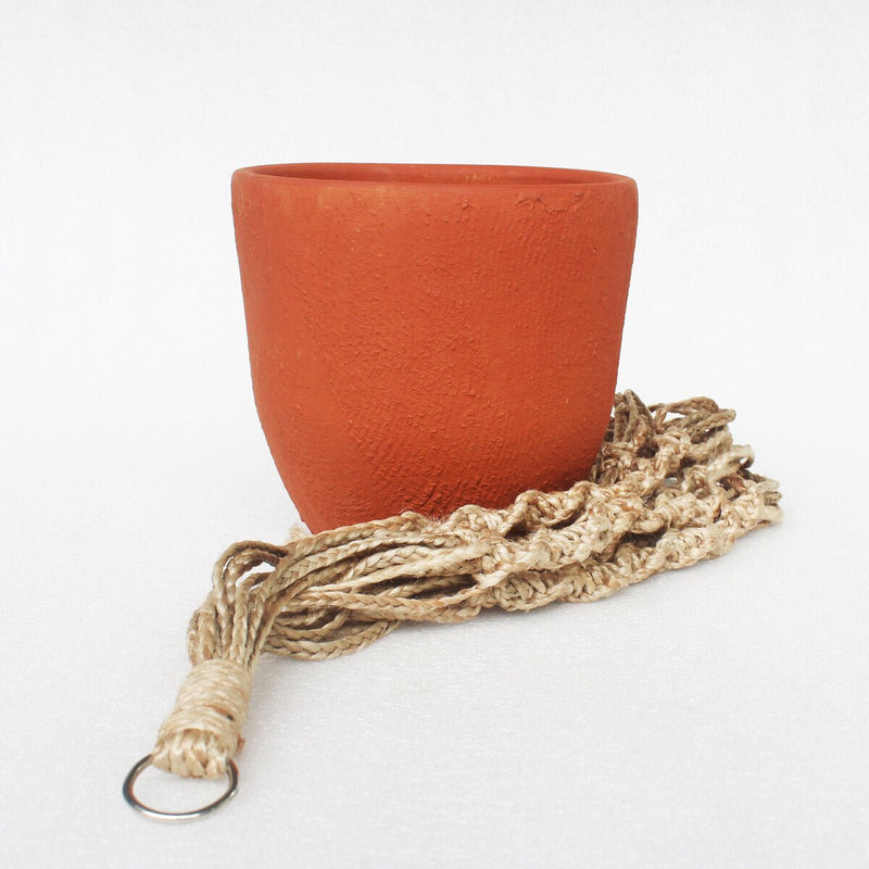 Buy Classic Terracotta Planter with Jute Macrame Hanger Design 2 | Shop Verified Sustainable Products on Brown Living