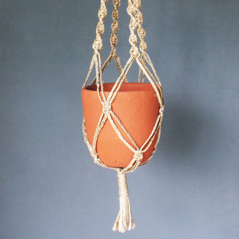 Buy Classic Terracotta Planter with Jute Macrame Hanger Design 2 | Shop Verified Sustainable Products on Brown Living