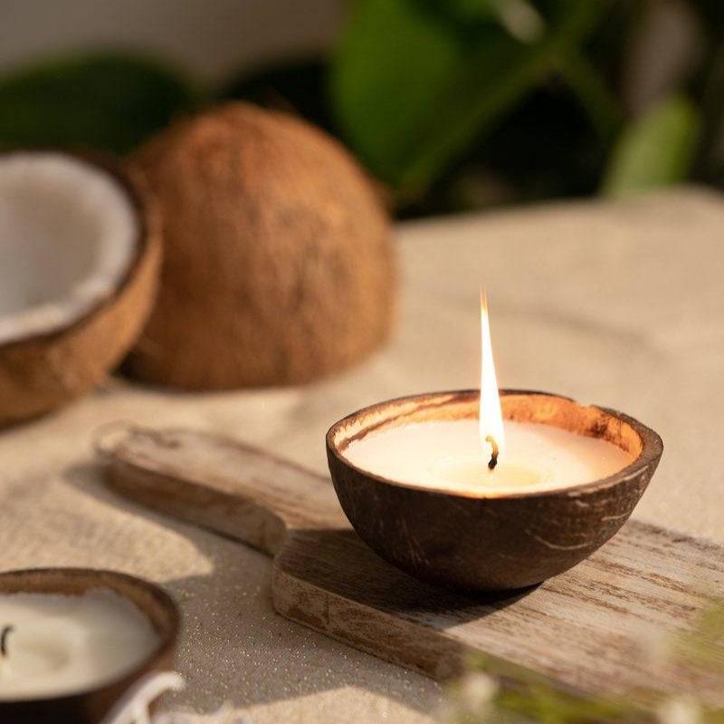 Buy Coconut Shell Eco-Friendly Candle/Diya (set of 2 Coconut Scented Candle) | Shop Verified Sustainable Candles & Fragrances on Brown Living™