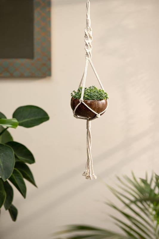 Buy Coconut Shell Macrame Plant Hanger for Indoor & Out door | Shop Verified Sustainable Pots & Planters on Brown Living™