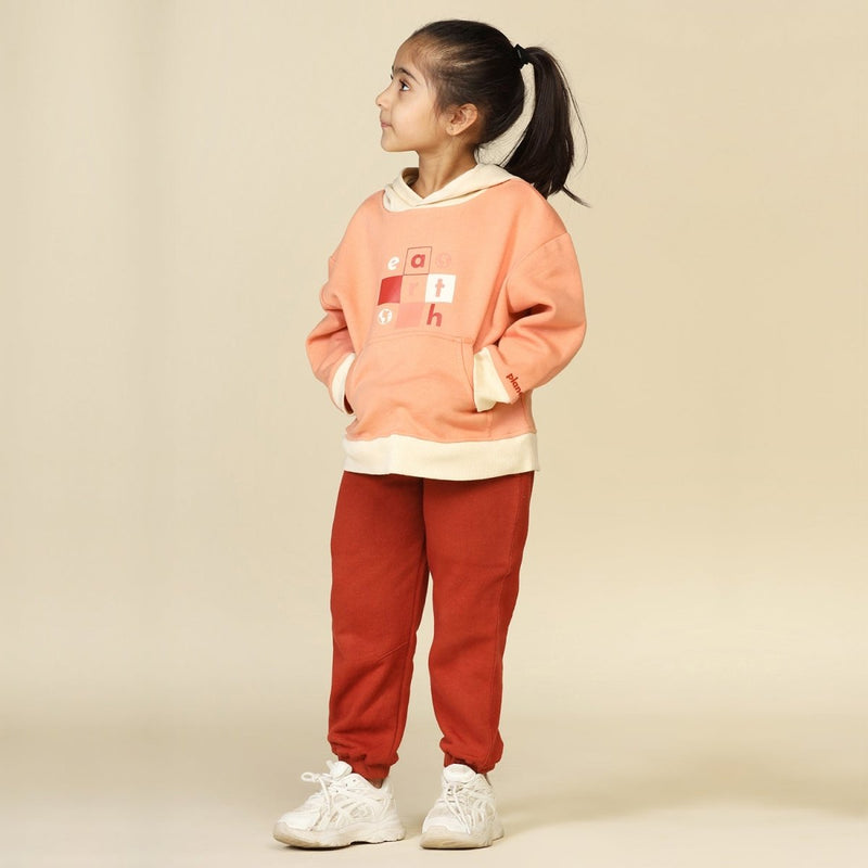 Buy Colour Blocked Earth Unisex Hoodie, Dusty Pink | Planet First | Shop Verified Sustainable Kids Sweat Shirts on Brown Living™