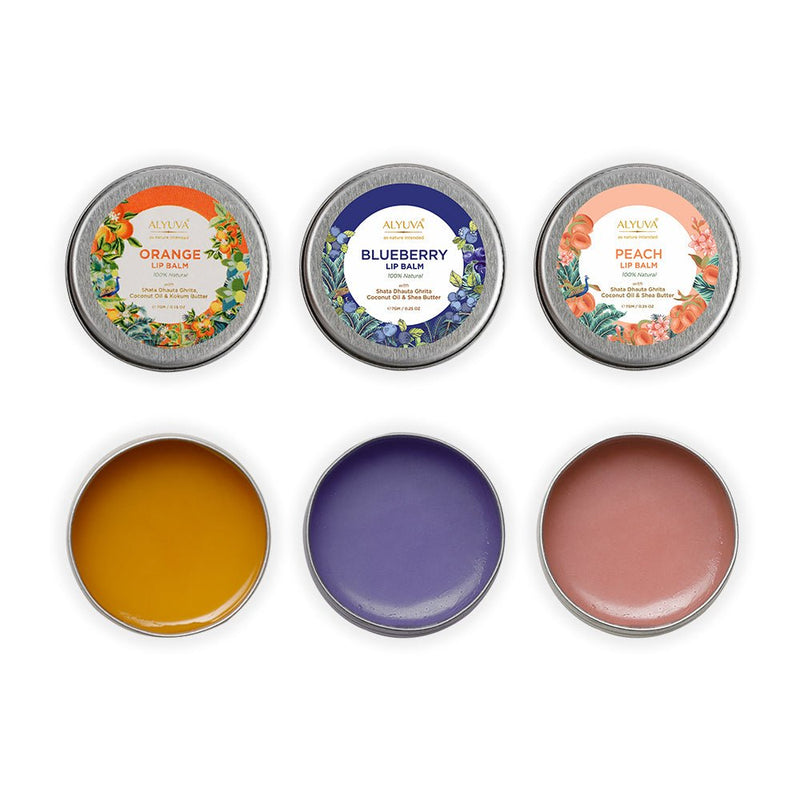 Buy Combo of Ghee Enriched 100% Natural Strawberry, Orange & Blueberry Lip Balms, 7gms Each | Shop Verified Sustainable Lip Balms on Brown Living™