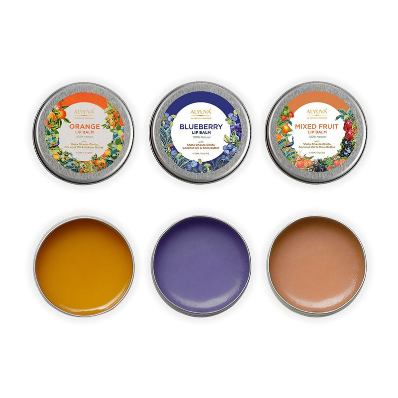 Buy Combo of Ghee Enriched 100% Natural Strawberry, Orange & Blueberry Lip Balms, 7gms Each | Shop Verified Sustainable Lip Balms on Brown Living™