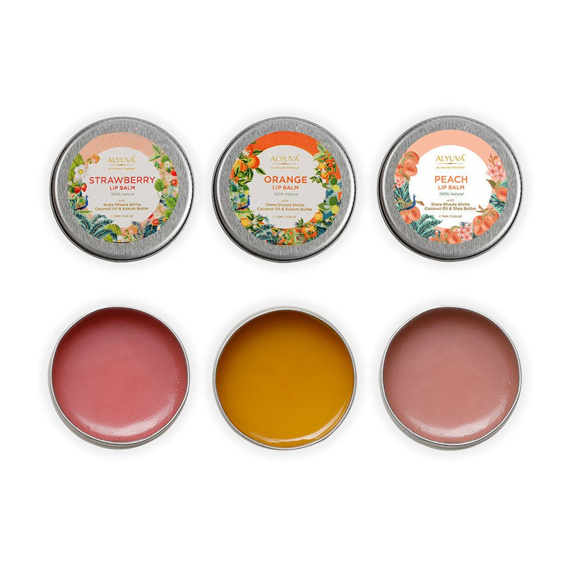 Buy Combo of Ghee Enriched 100% Natural Strawberry, Orange & Blueberry Lip Balms, 7gms Each | Shop Verified Sustainable Lip Balms on Brown Living™