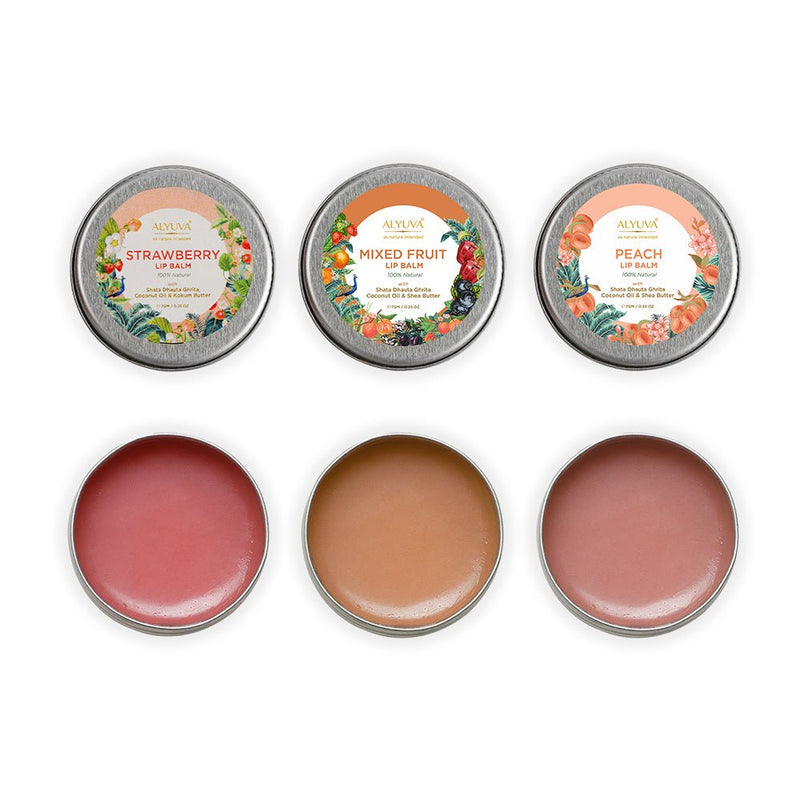 Buy Combo of Ghee Enriched 100% Natural Strawberry, Orange & Blueberry Lip Balms, 7gms Each | Shop Verified Sustainable Lip Balms on Brown Living™