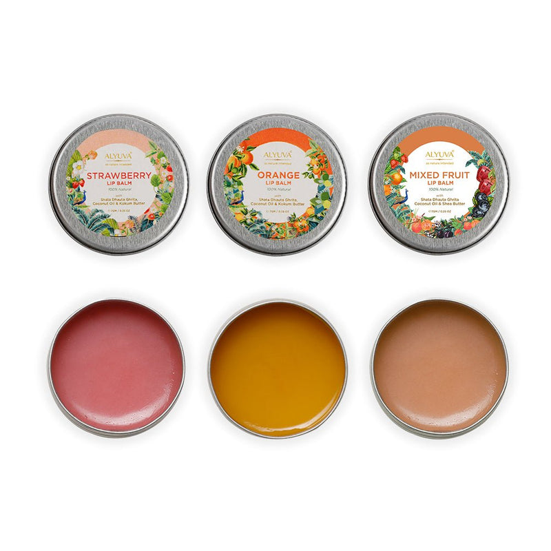 Buy Combo of Ghee Enriched 100% Natural Strawberry, Orange & Blueberry Lip Balms, 7gms Each | Shop Verified Sustainable Lip Balms on Brown Living™