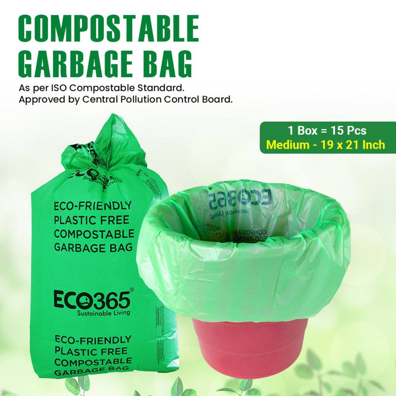 Buy Compostable Garbage Bag, 19 x 21 Inches Medium - Pack Of 9 (135Pcs) | Shop Verified Sustainable Cleaning Supplies on Brown Living™