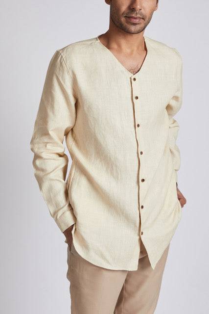 Buy Crescent V-Neck Kurta Light Beige | Shop Verified Sustainable Mens Kurta on Brown Living™