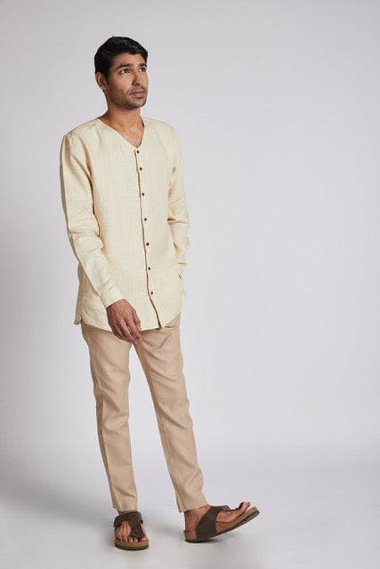 Buy Crescent V-Neck Kurta Light Beige | Shop Verified Sustainable Mens Kurta on Brown Living™