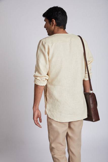 Buy Crescent V-Neck Kurta Light Beige | Shop Verified Sustainable Mens Kurta on Brown Living™