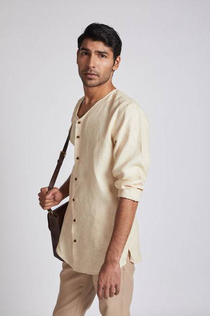 Buy Crescent V-Neck Kurta Light Beige | Shop Verified Sustainable Mens Kurta on Brown Living™