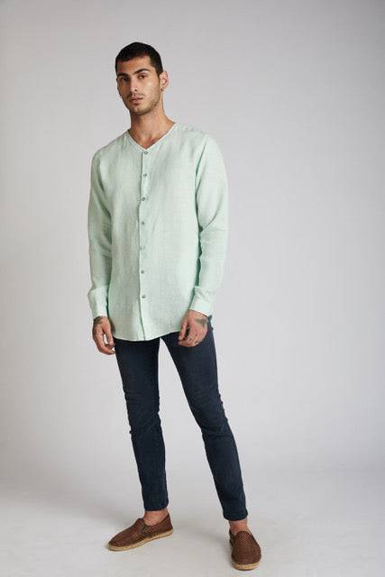 Buy Crescent V-Neck Kurta Mint Green | Shop Verified Sustainable Mens Kurta on Brown Living™