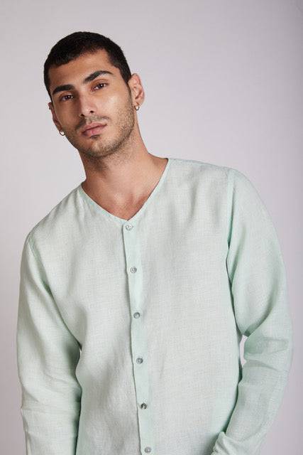 Buy Crescent V-Neck Kurta Mint Green | Shop Verified Sustainable Mens Kurta on Brown Living™