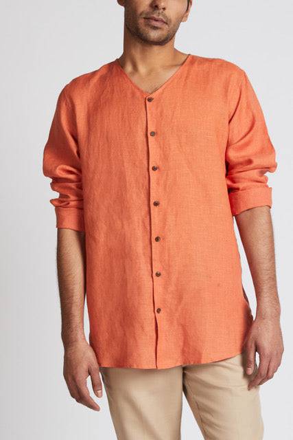 Buy Crescent V-Neck Kurta Orange | Shop Verified Sustainable Mens Kurta on Brown Living™