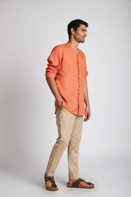 Buy Crescent V-Neck Kurta Orange | Shop Verified Sustainable Mens Kurta on Brown Living™