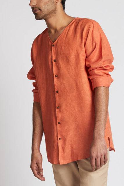 Buy Crescent V-Neck Kurta Orange | Shop Verified Sustainable Mens Kurta on Brown Living™