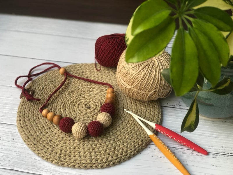 Buy Pure cotton Crochet Beaded choker Handmade Necklace | Sustainable Jewellery | Shop Verified Sustainable Womens Necklaces on Brown Living™