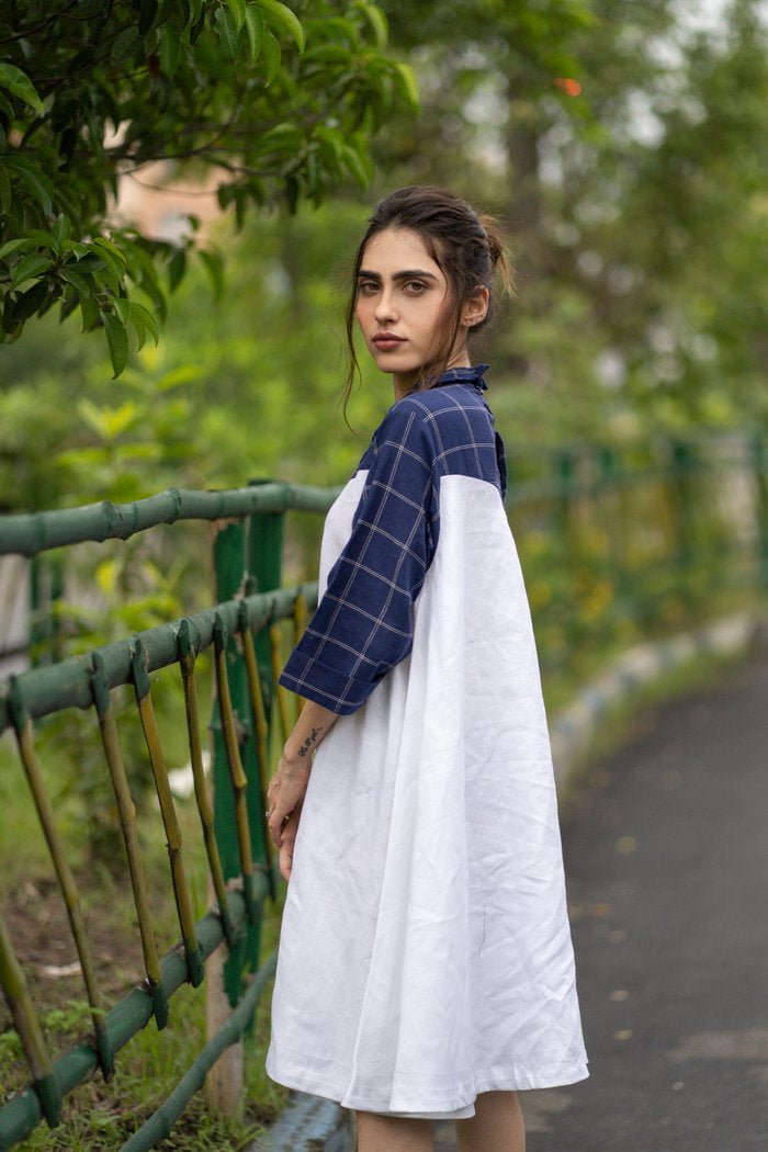 Buy Daksha Dress - Blue + White Stripes | Shop Verified Sustainable Womens Dress on Brown Living™