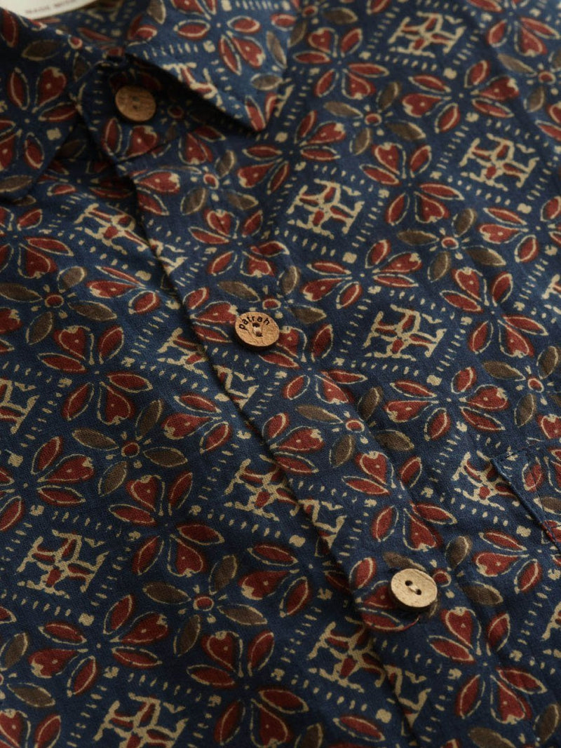 Buy Dark Blue Ajrakh Printed Cotton Shirt | Shop Verified Sustainable Mens Shirt on Brown Living™