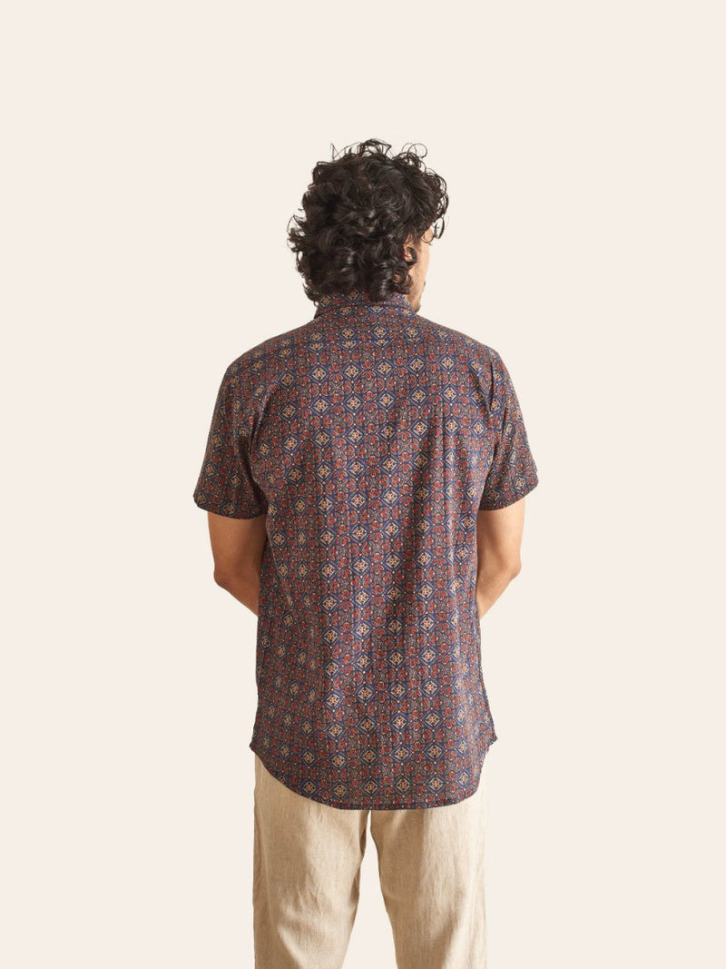 Buy Dark Blue Ajrakh Printed Cotton Shirt | Shop Verified Sustainable Mens Shirt on Brown Living™