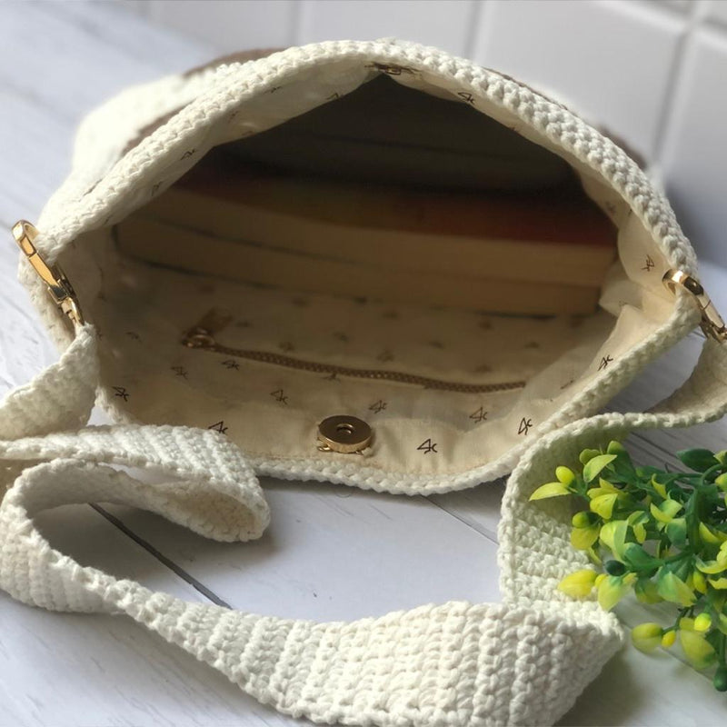 Buy Dark Brown and Off White Unisex Crochet Crossbody Sling Bag | Shop Verified Sustainable Sling bag on Brown Living™