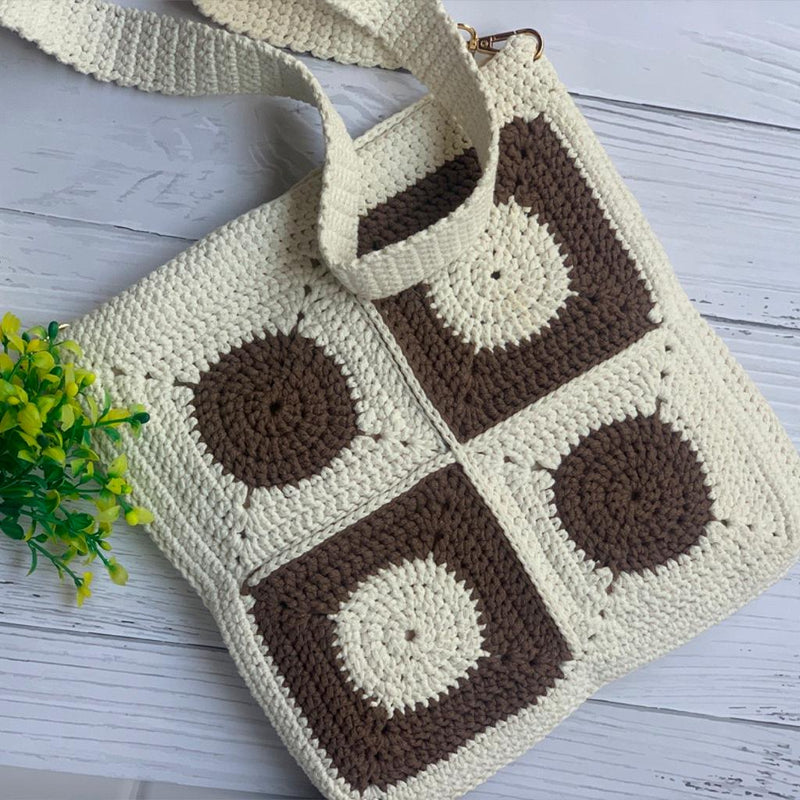 Buy Dark Brown and Off White Unisex Crochet Crossbody Sling Bag | Shop Verified Sustainable Sling bag on Brown Living™