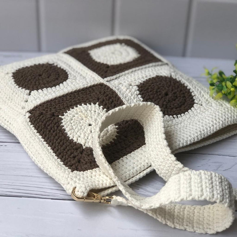 Buy Dark Brown and Off White Unisex Crochet Crossbody Sling Bag | Shop Verified Sustainable Sling bag on Brown Living™