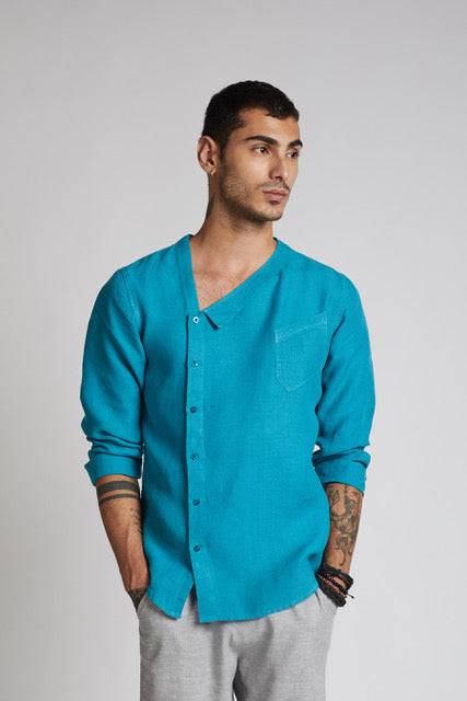 Buy Delta Asymmetric Shirt Teal | Shop Verified Sustainable Mens Shirt on Brown Living™