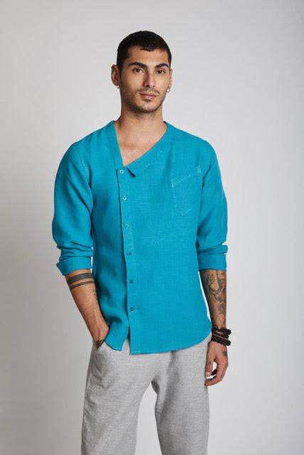 Buy Delta Asymmetric Shirt Teal | Shop Verified Sustainable Mens Shirt on Brown Living™