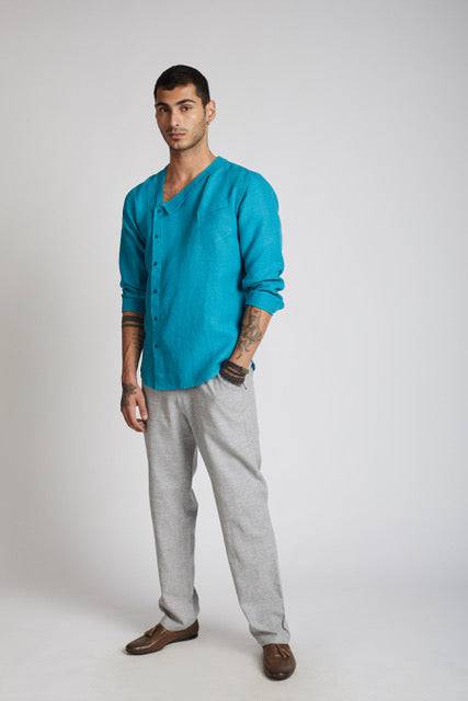 Buy Delta Asymmetric Shirt Teal | Shop Verified Sustainable Mens Shirt on Brown Living™